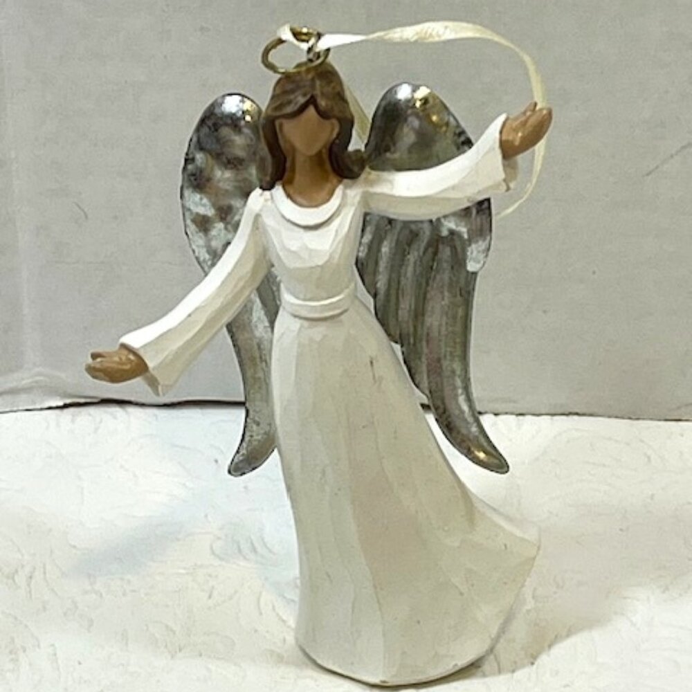 Angel w/Silver Wings & Halo Christmas Tree Ornament 5.25" Tall